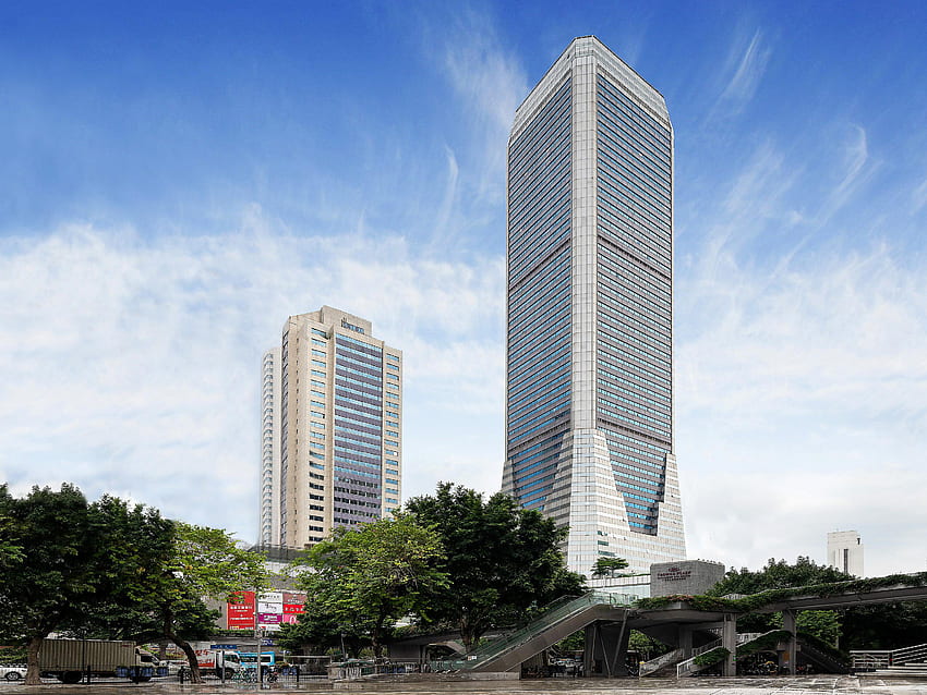 Hoteles de lujo en Cantón, China. Centro de la ciudad de Crowne Plaza Guangzhou, horizonte de Guangzhou fondo de pantalla