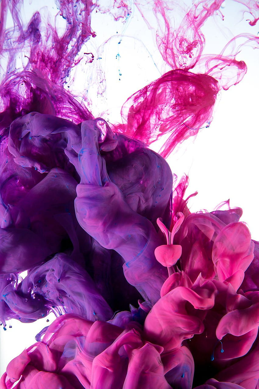 Un'altra serie di gocce di inchiostro blu, rosa e viola. Inchiostro Sfondo del telefono HD