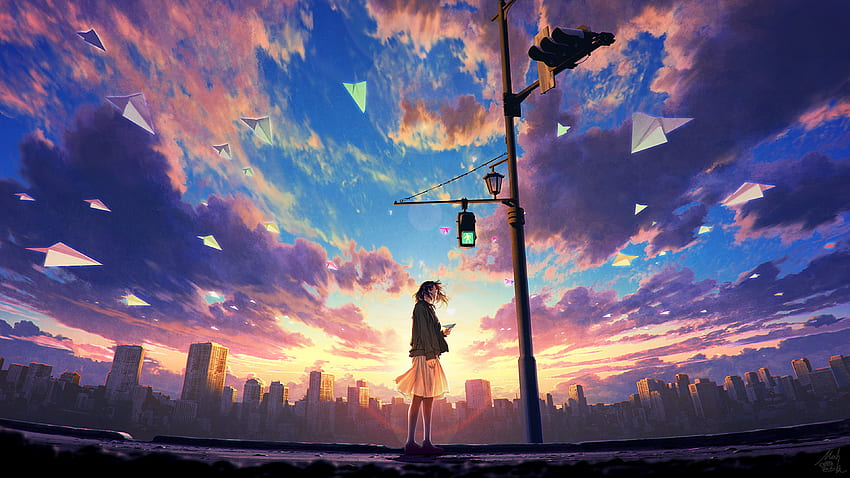 Anime Girl Sky Clouds Sunrise Scenery , Aesthetic Anime Sky HD wallpaper |  Pxfuel