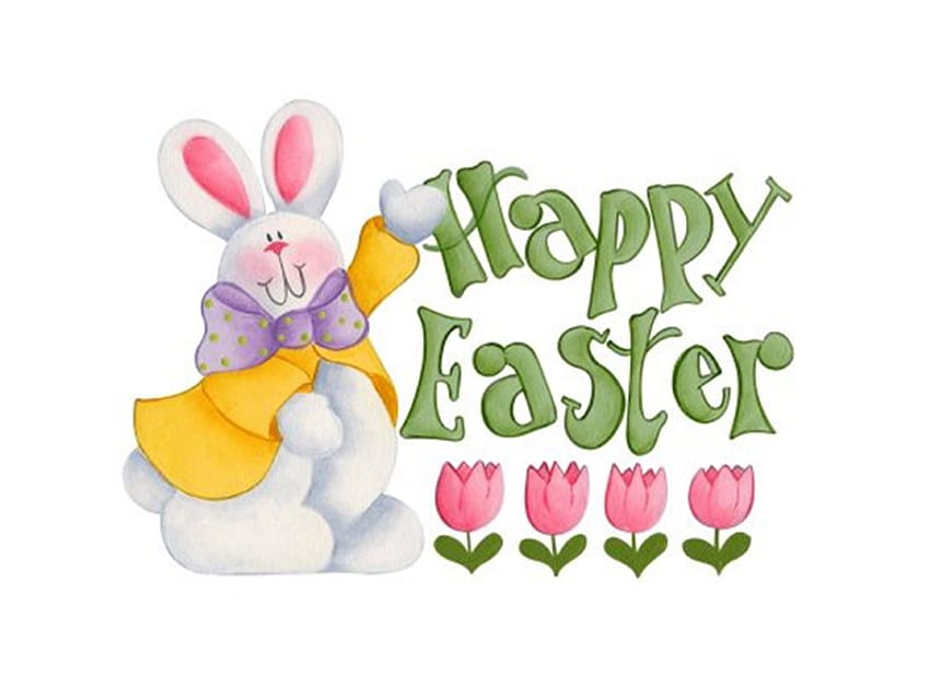Słodki króliczek wielkanocny, króliczek, tulipan, wakacje, kwiat, Wielkanoc Tapeta HD