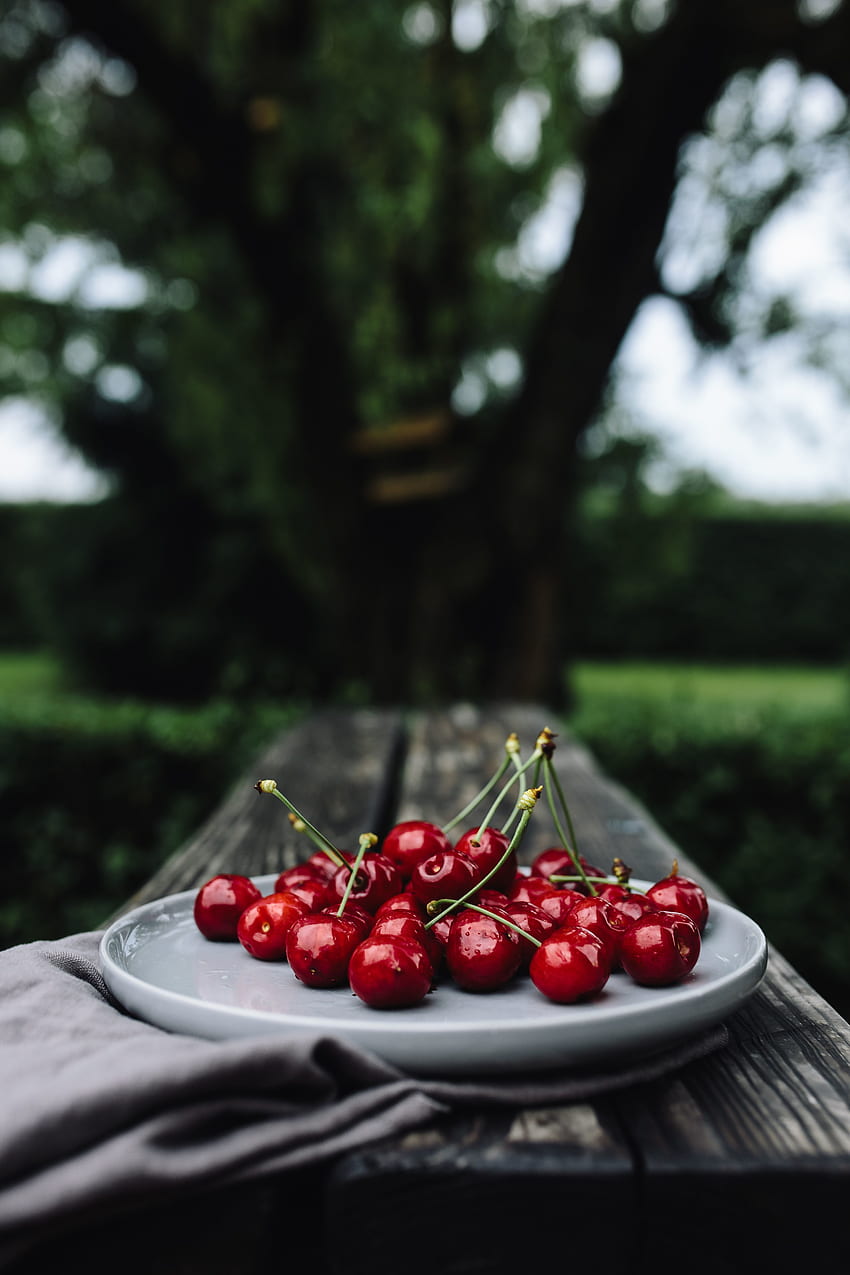 Sweet Cherry, Food, Cherry, Blur, Smooth, Plate HD phone wallpaper