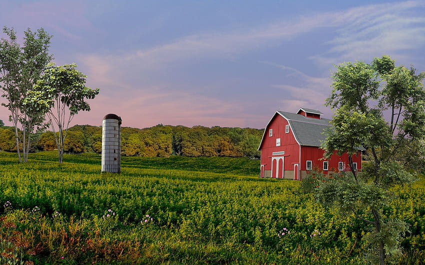 Wonderful farm scene farm bales silos cows barn HD wallpaper  Peakpx