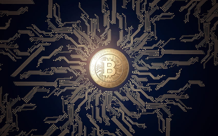 bitcoin, signe de devise crypto, bleu, Finance Fond d'écran HD