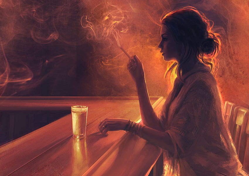 Alone Artistic Bar Girl Painting Smoking Woman - Resolution: HD wallpaper