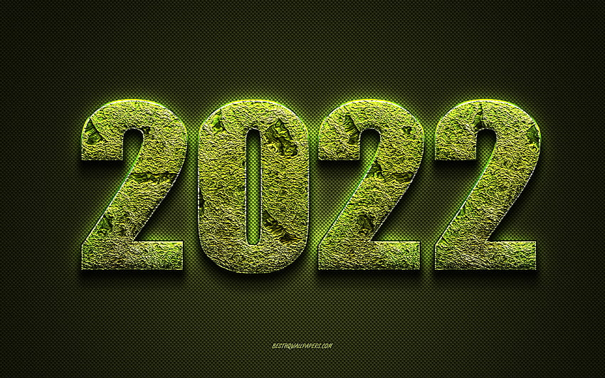 2022年新年、グリーンカーボンテクスチャ、明けましておめでとう2022年、緑の草アート、2022年の草の背景、2022年のコンセプト 高画質の壁紙