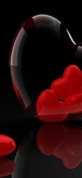 Many 3D red hearts on black background HD phone wallpaper | Pxfuel