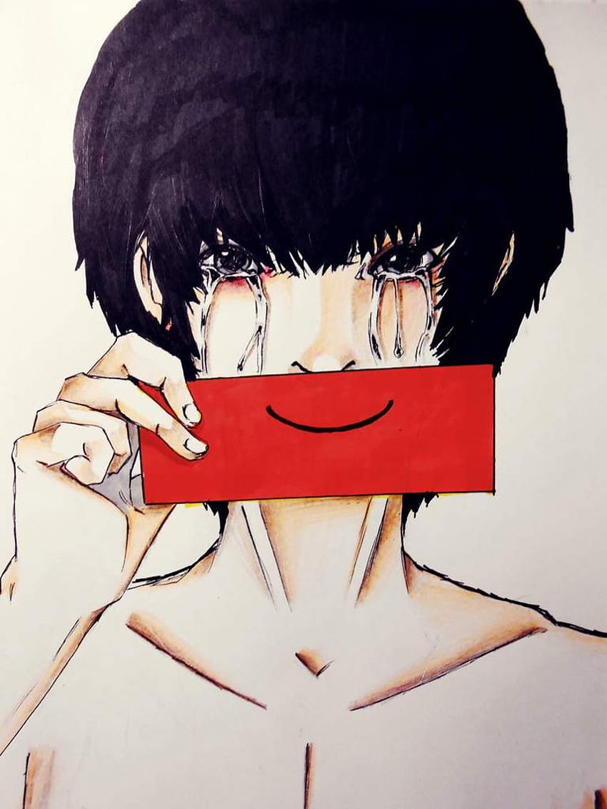 Download Depressed Drawing Anime  Sad Fake Smile Boy PNG Image with No  Background  PNGkeycom