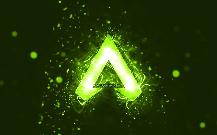 Apex Legends lime logo, , lime neon lights, creative, lime abstract background, Apex Legends logo, games brands, Apex Legends HD wallpaper