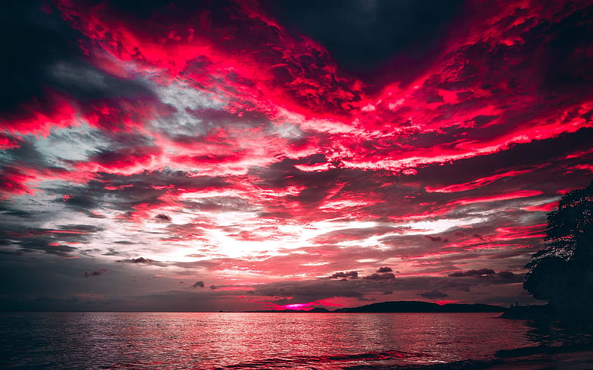 sea, sunset, red clouds, nature,, Ultra Sunset HD wallpaper