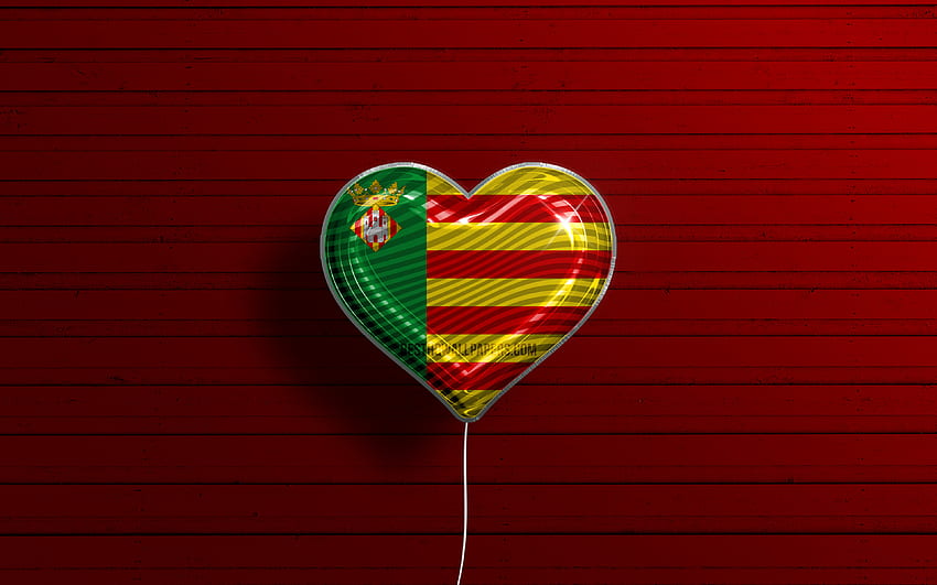 I Love Castellon, , realistic balloons, red wooden background, Day of Castellon, spanish provinces, flag of Castellon, Spain, balloon with flag, Provinces of Spain, Castellon flag, Castellon HD wallpaper