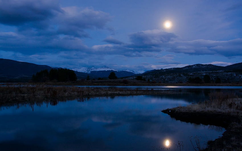 Night, river, lake, mountains, sky HD wallpaper | Pxfuel
