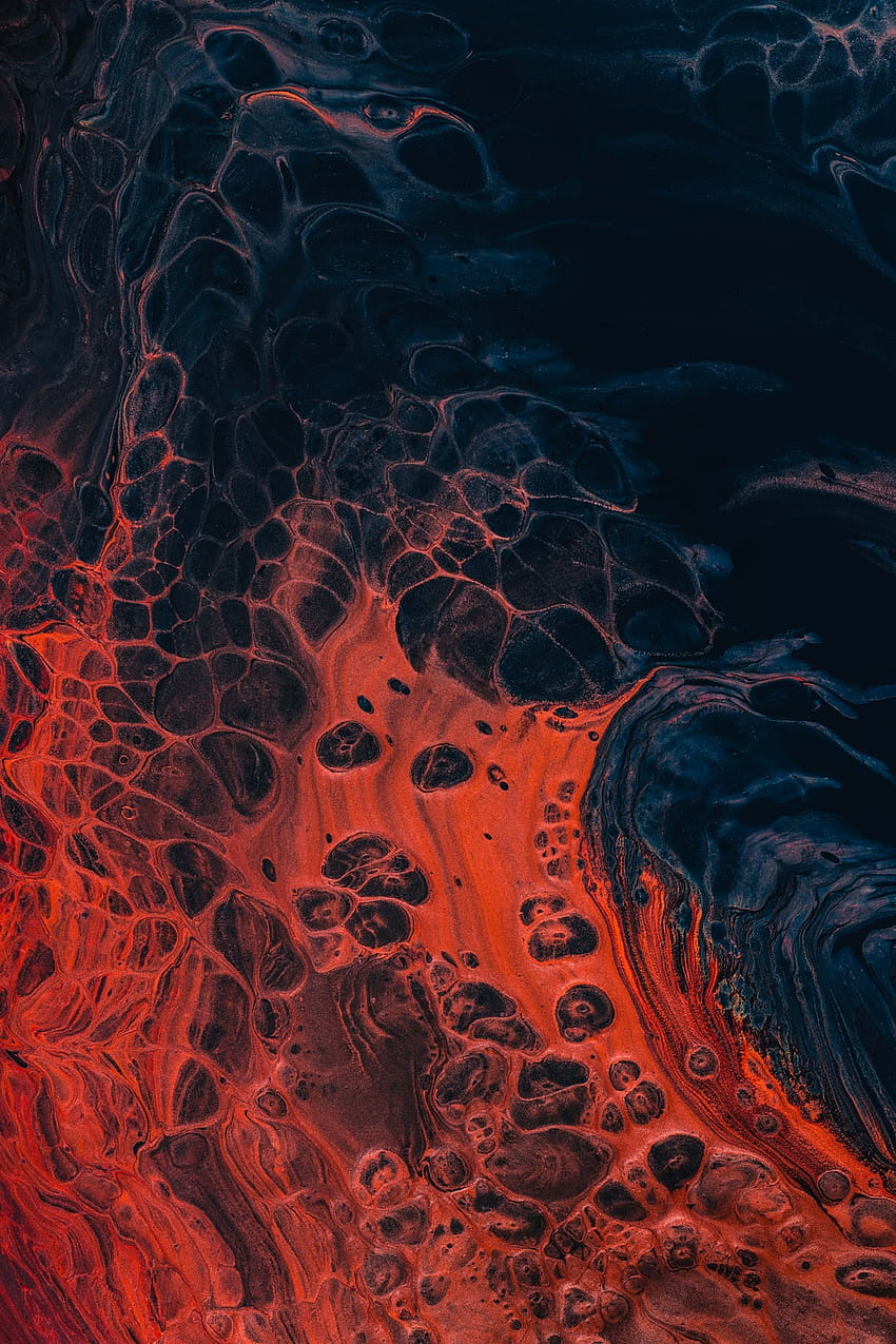 Akryl wlać. 10 najlepszych akrylowych nalewek, abstrakcji, tła i tekstury, ciemnoniebieskiej i pomarańczowej abstrakcji Tapeta na telefon HD