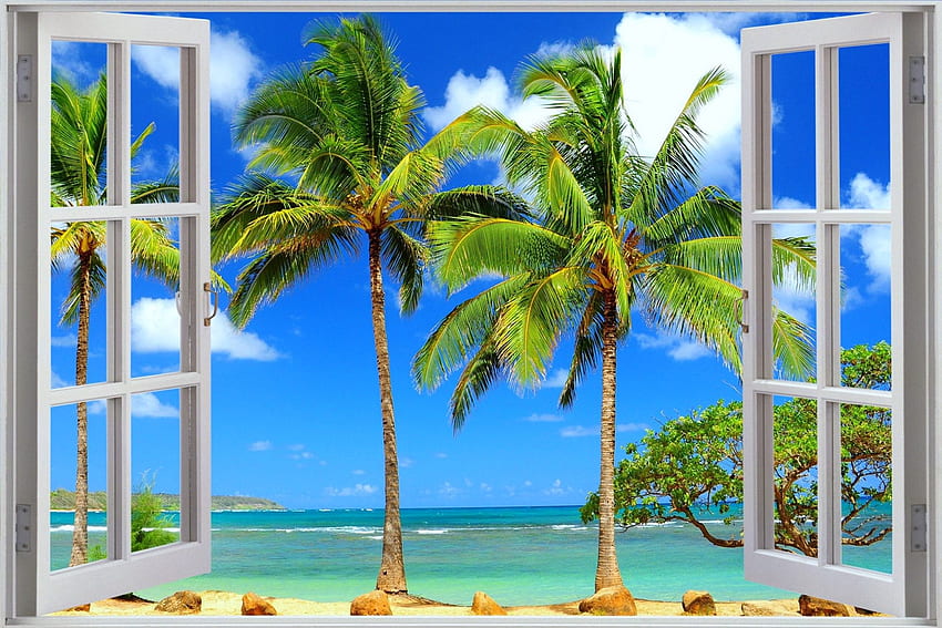 Ventana a Playa Tropical. , Vista de ventana fondo de pantalla