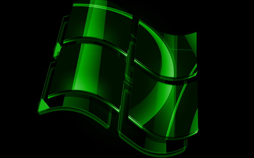 Windows green logo, green backgrounds, OS, Windows glass logo, artwork, Windows 3D logo, Windows HD wallpaper
