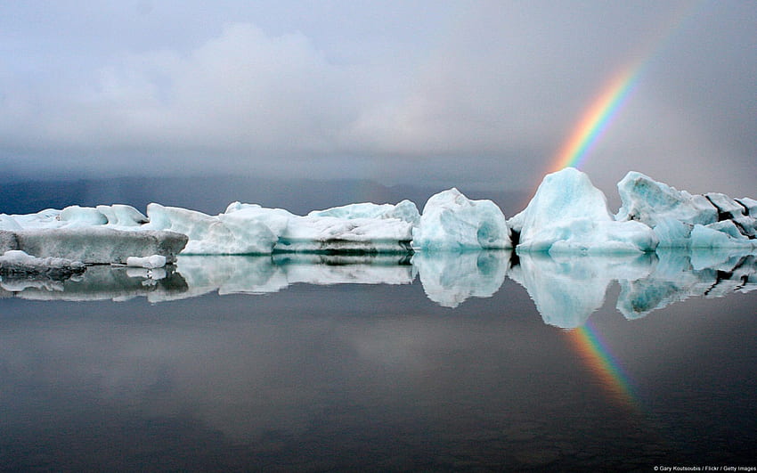 氷山の虹、北極、氷山、虹、氷 高画質の壁紙