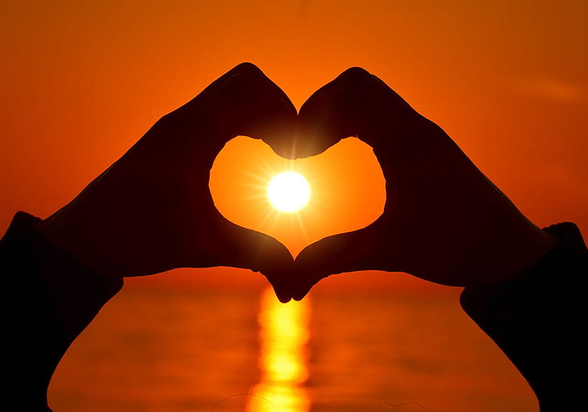 Coração Sol Amor Amanhecer e, Dedo Amor papel de parede HD