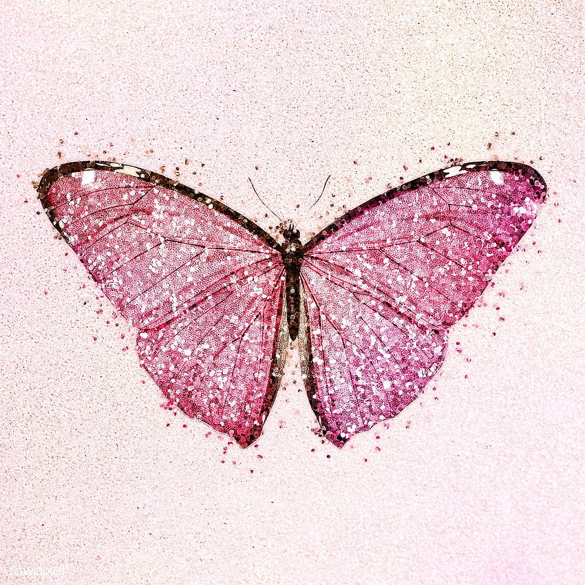 ilustrasi premium elemen desain kupu-kupu merah muda gemerlap. Kupu-kupu merah muda, iPhone kupu-kupu, bling merah muda wallpaper ponsel HD