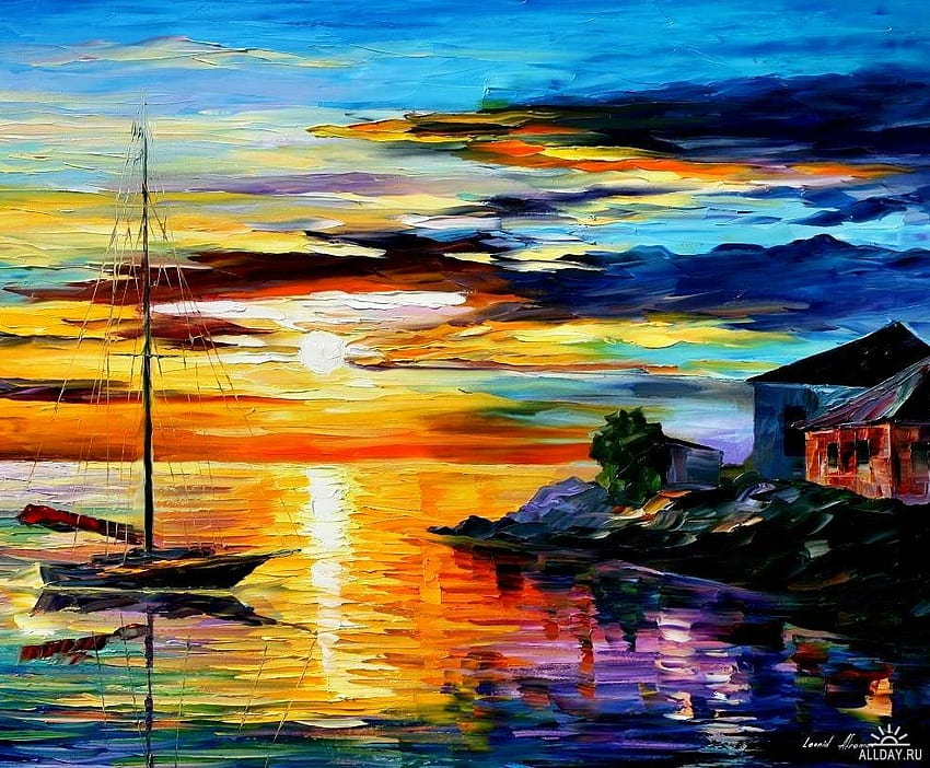 Żeglarstwo, łódź, kolory, piękny, lato, niebo, romantyczny, słońce, wieczór, zachód słońca Tapeta HD