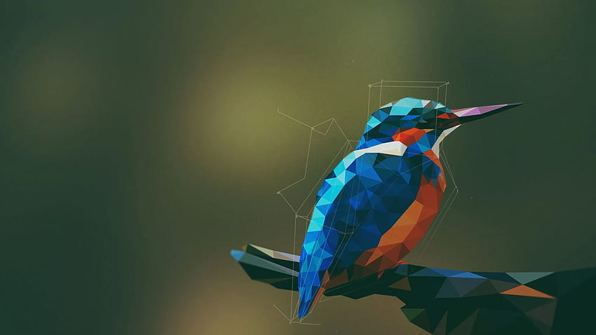 hewan, Burung, Kingfisher, Poli Rendah, Geometri, Seni Digital, Seni Burung Wallpaper HD