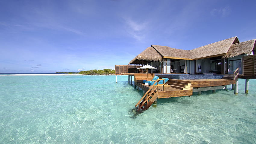 maldives, tropical, bungalows full HD wallpaper