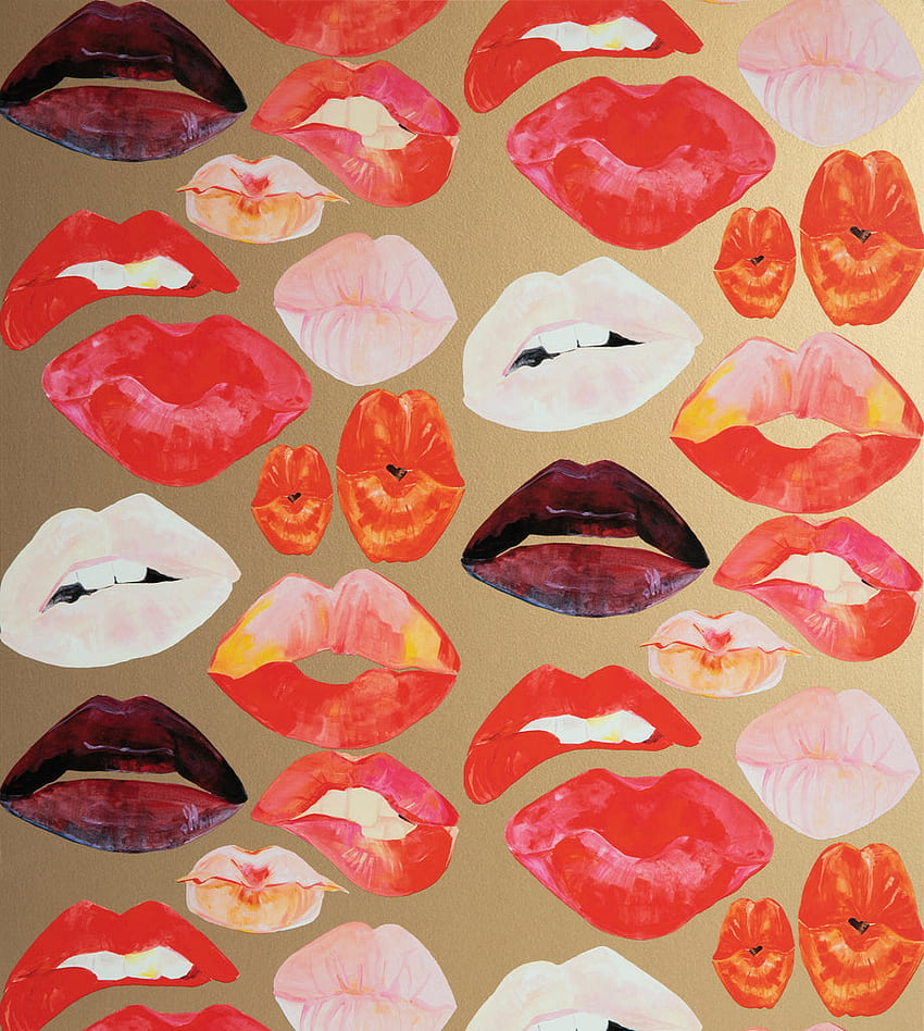 Lips on White – Voutsa, Gold Lips HD phone wallpaper