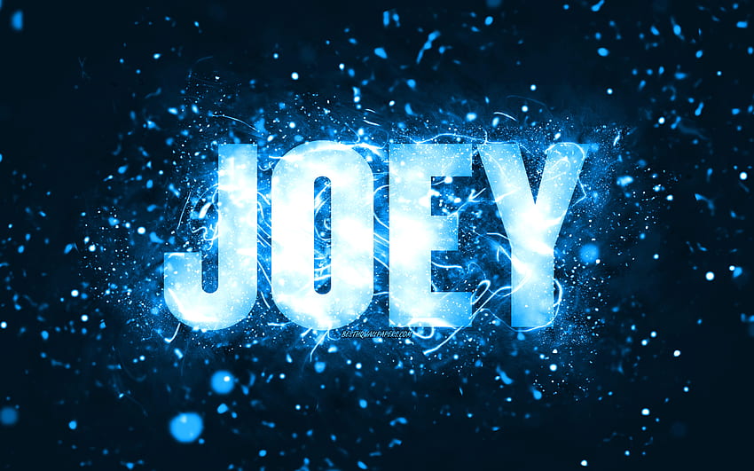 Happy Birtay Joey,, lampu neon biru, nama Joey, kreatif, Joey Happy Birtay, Joey Birtay, nama pria Amerika populer, dengan nama Joey, Joey Wallpaper HD