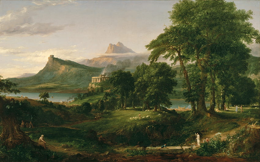 The Course of Empire The Arcadian State, thomas cole, painting, art, pictura, green, luminos, 木 高画質の壁紙