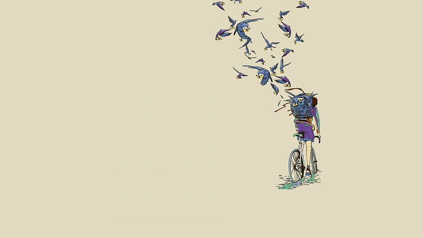 bike, minimalism, pigeons, the postman, Art, letters, messages, section minimalism in resolution HD wallpaper