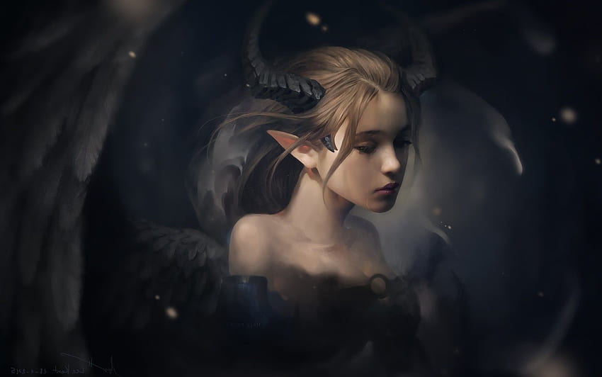 drawing fantasy art demon demon girls sad wings, Crying HD wallpaper