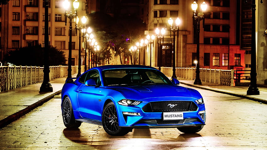 ford mustang gt fastback, blue, 2018 HD wallpaper