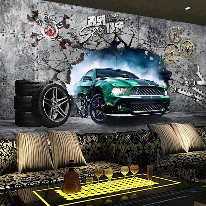 壁画 3D 壁画 工業用風 車のテーマ要素 レーシング スポーツカー 装飾 背景 自動車修理 修理 美容 改造 ショップ 430Cmx300Cm HD電話の壁紙