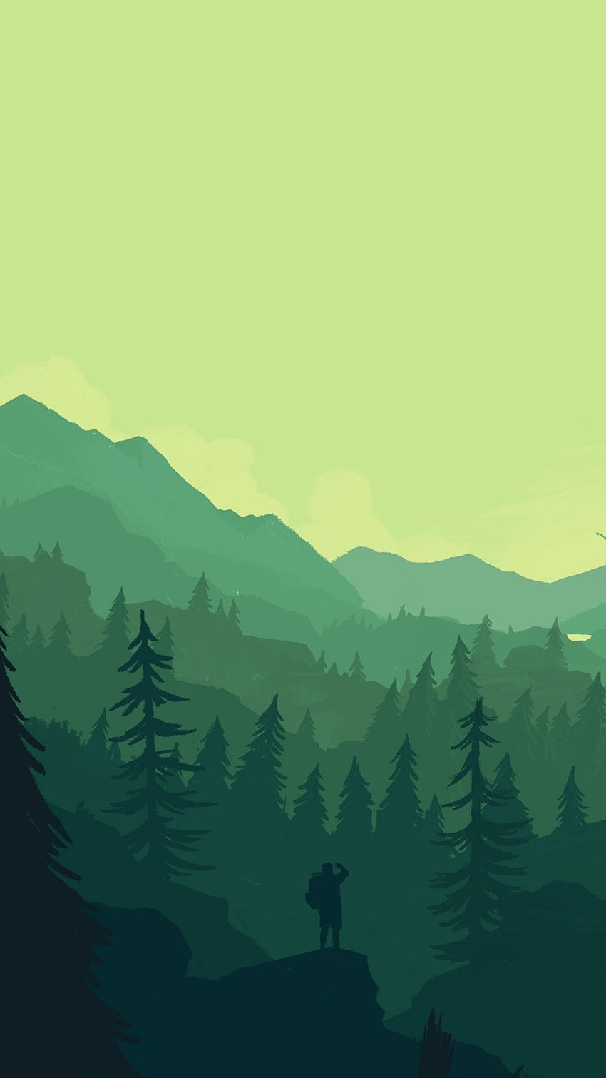 Firewatch, Green, Forest, Mountains, Minimal, , Creative Graphics,. за iPhone, Android, мобилни устройства и HD тапет за телефон