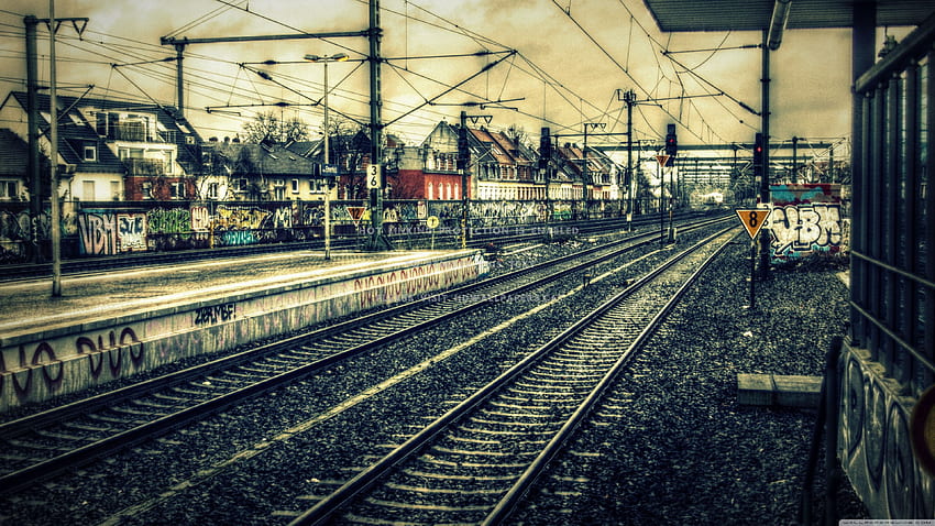 train station r platform tracks abstract HD wallpaper