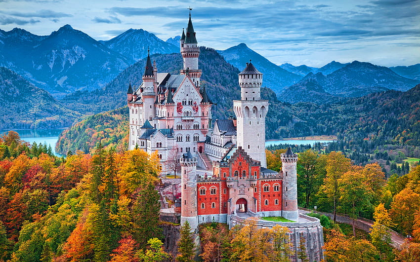 Neuschwanstein Castle, autumn, beautiful castle, Bavarian Alps, german landmarks, mountain landscape, Schwangau, R, Bavaria, Germany, Europe HD wallpaper