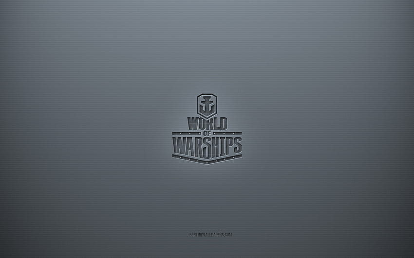 Лого на World of Warships, сив творчески фон, емблема на World of Warships, текстура на сива хартия, World of Warships, сив фон, лого на World of Warships 3d HD тапет