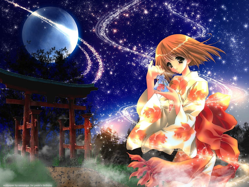 Anime, Brillante, Chica, Kimono fondo de pantalla