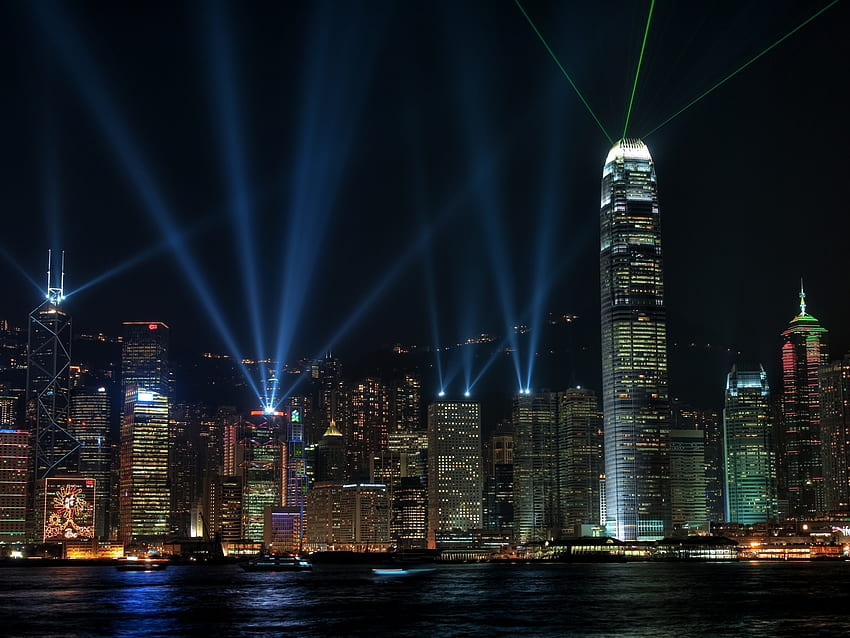 เมือง กลางคืน อาคาร ส่องแสง แสง ตึกระฟ้า มหานคร มหานคร จีน ฮ่องกง Hong Kong S.a.r วอลล์เปเปอร์ HD