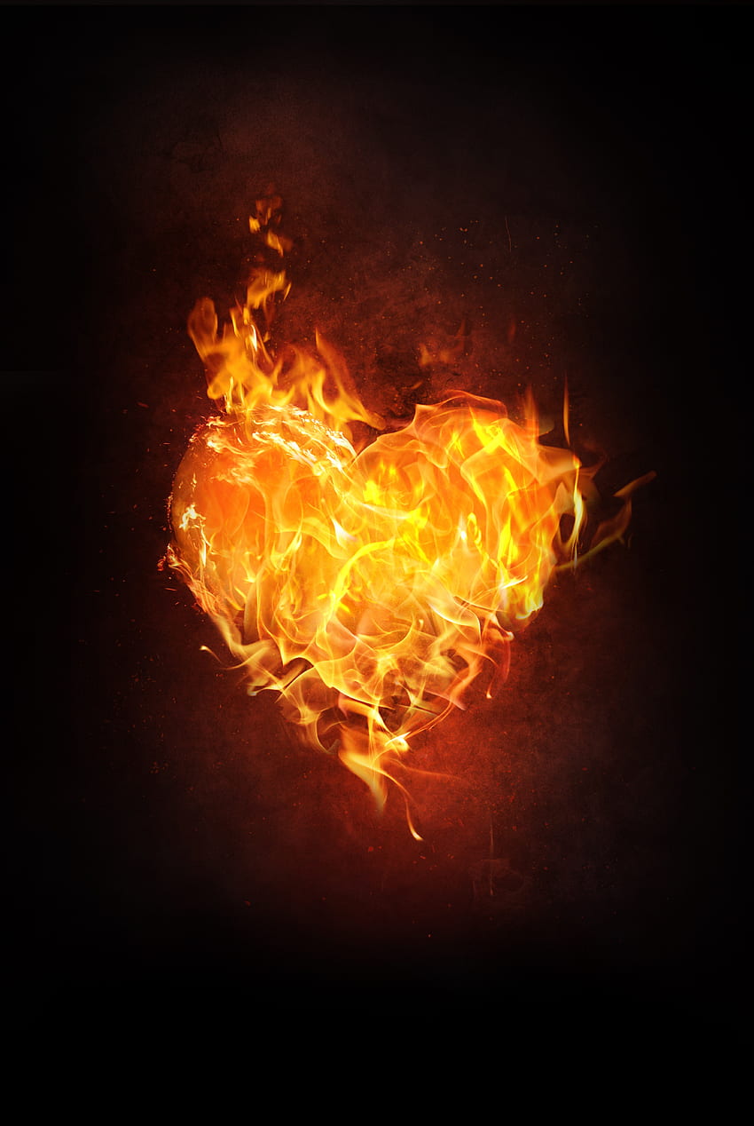 Fire, Love, Dark, Flame, Heart HD phone wallpaper