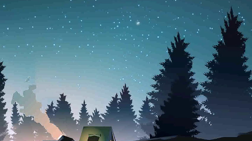 Camping en el bosque animado, camping de dibujos animados fondo de pantalla