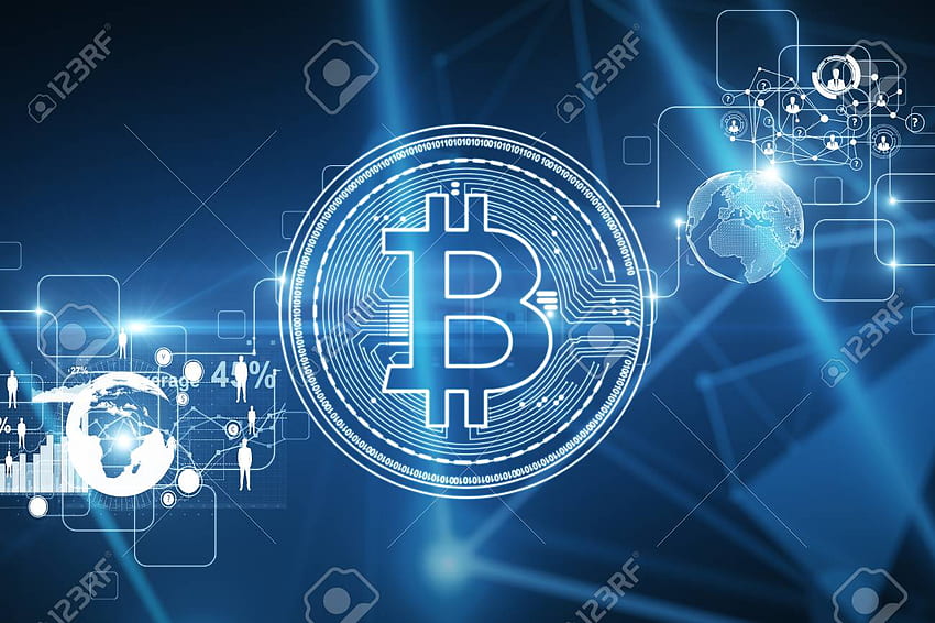 로열티 스톡 일러스트 - 미래 Bitcoin, Cryptocurrency HD 월페이퍼