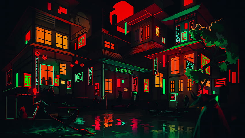 Neon Shallows 1440P Resolution , Artist , , and Background, Neon City Red HD wallpaper