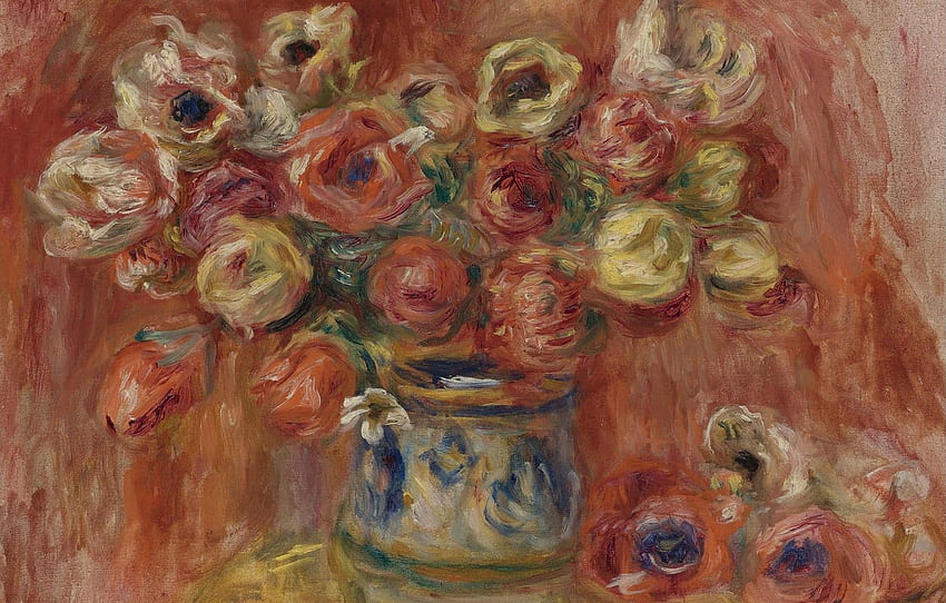 still life, A Bouquet Of Flowers, Pierre Auguste Renoir, Pierre Auguste Renoir for , section живопись, Renoir Art HD wallpaper