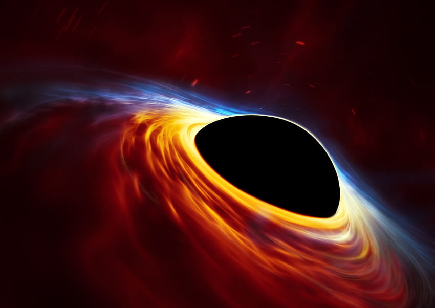 Supermassive black hole, Accretion disk, Burst of light, Outer Space Red HD wallpaper