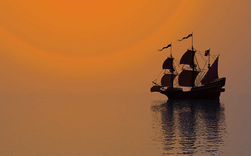 日没時の船 - 海で船 - -、古代の船 高画質の壁紙