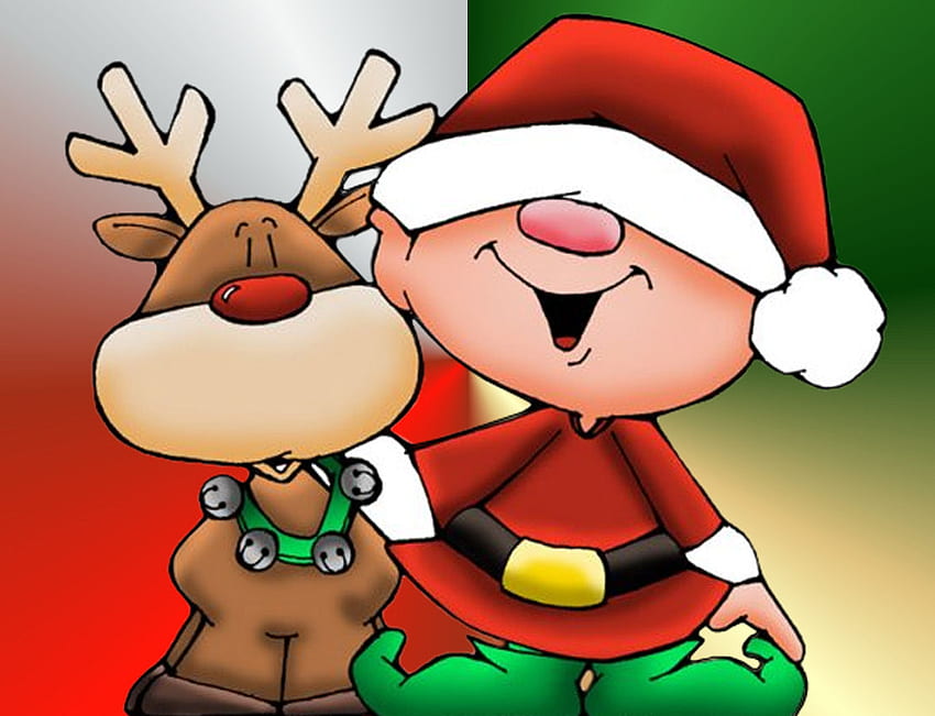 Christmas Cuties, reindeer, christmas, santa HD wallpaper