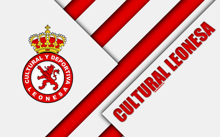 Cultural Leonesa, , material design, Spanish football club, red white abstraction, logo, Leon, Spain, Segunda Division, football, Leonesa FC for with resolution . High Quality, Spain Culture HD wallpaper