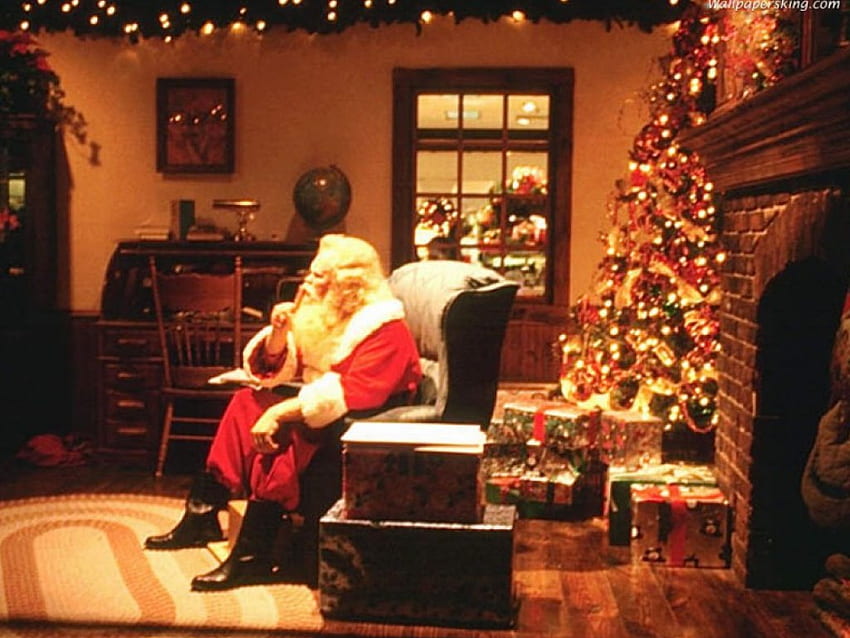 Weihnachtszauber, Dekorationen, Wohnzimmer, Weihnachtsmann, Weihnachtsbaum HD-Hintergrundbild