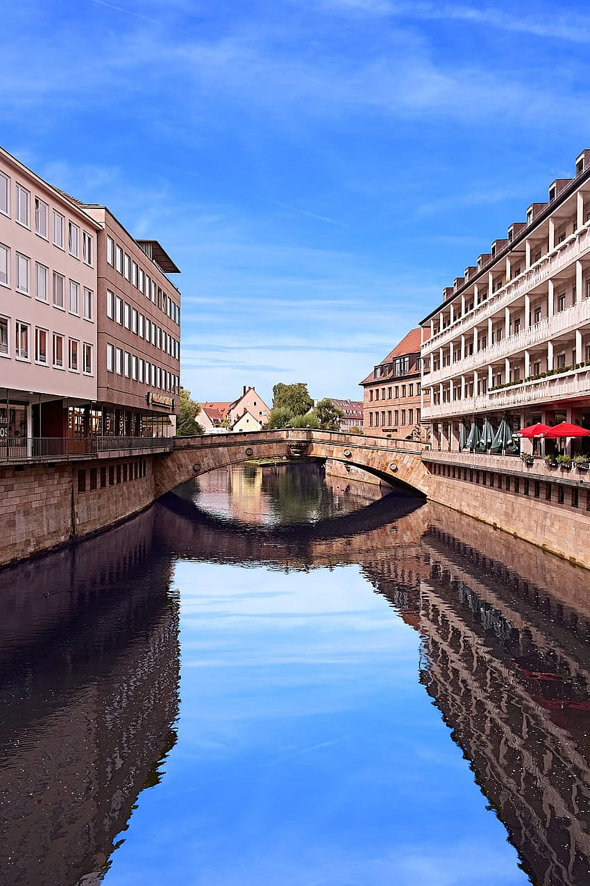 : мост, нюрнберг, река, бах, вода, огледало HD тапет за телефон