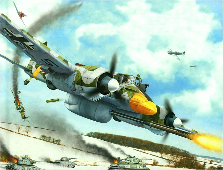 hs 129, german aircraft, ww2, war, art, painting, German WW2 Fighters HD wallpaper