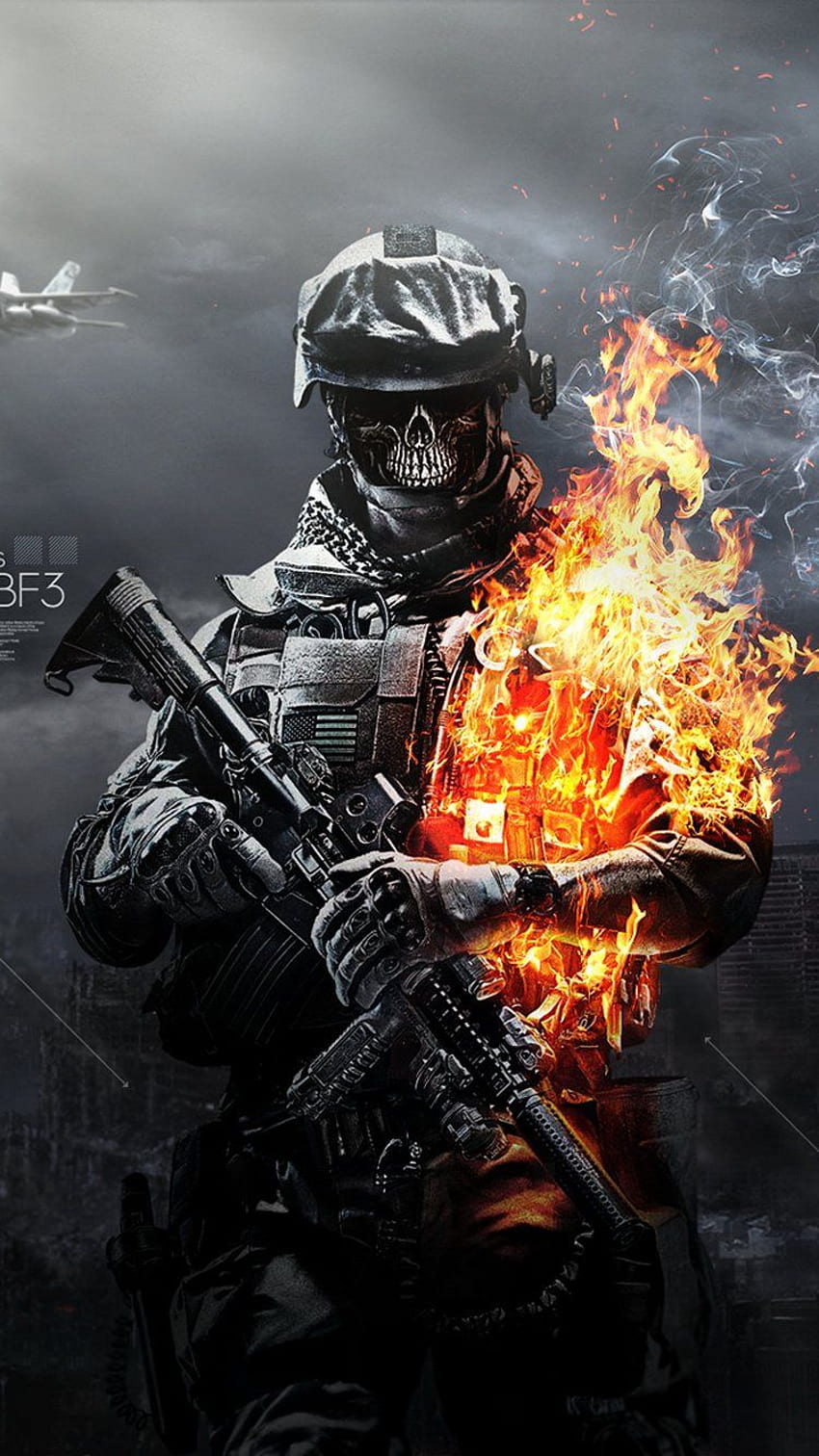 Battlefield 3 Skulls Fire Soldier iPhone HD phone wallpaper